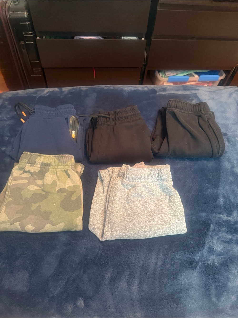 Boys Elastic-Waist Pull-On Bottoms - Navy, Black, Camo, Gray (lot of 5, size 8)